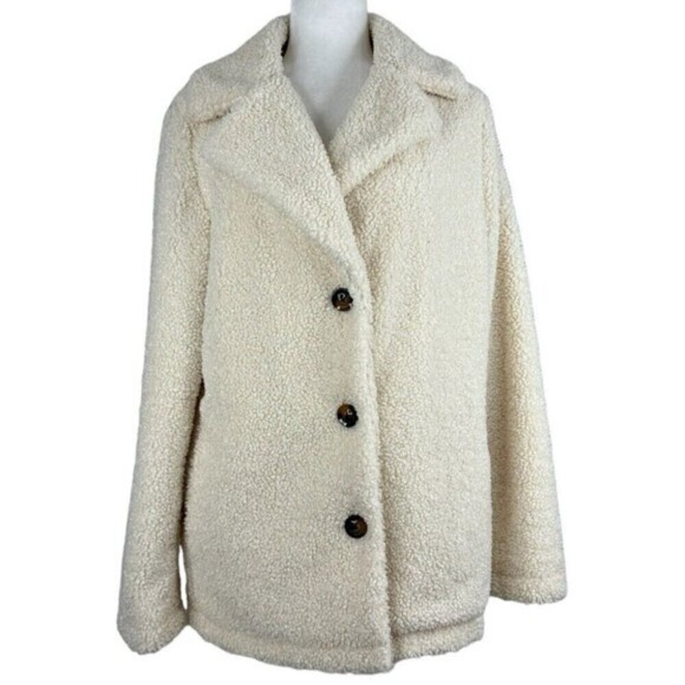Sanctuary Womens Vanilla Sherpa Teddy Faux Fur Button Front Coat Jacket Medium